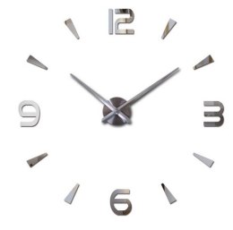 Zegar ścienny naklejany duży 80-120cm srebrny 4 cyfry