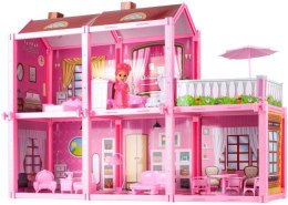 Domek dla lalek Villa lalka + mebelki zestaw różowy