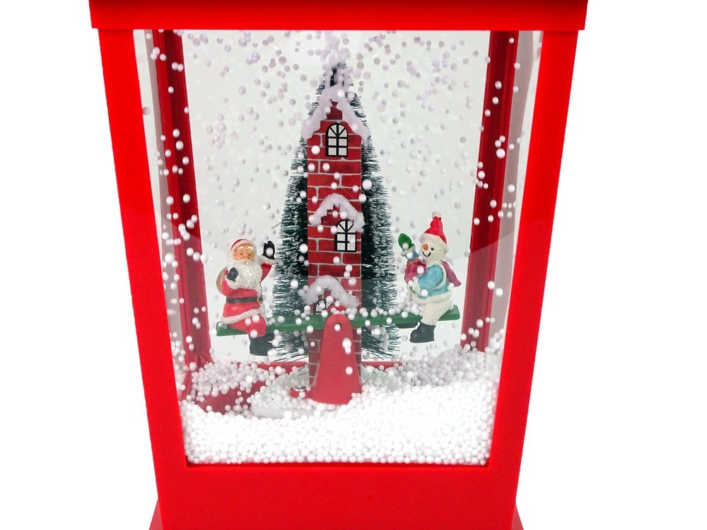 Świąteczny Lampion Światełka Sypiący Śnieg Mikołaj Czerwona