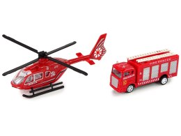 Zestaw Autek Straż Pożarna Naciąg Helikopter Czerwony