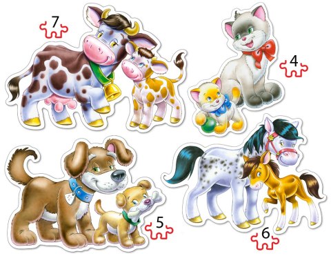 Puzzle 4w1 układanka Zwierzęta z dziećmi 3+ CASTORLAND