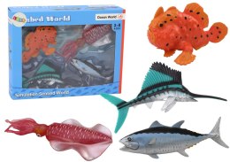 Zestaw Figurek Zwierzęta Morskie Ocean Ryby Kałamarnica 4 Sztuki