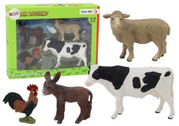 Zestaw Figurek Zwierzęta Wiejskie Farma 4 Sztuki Krowa Kogut Osioł Owca