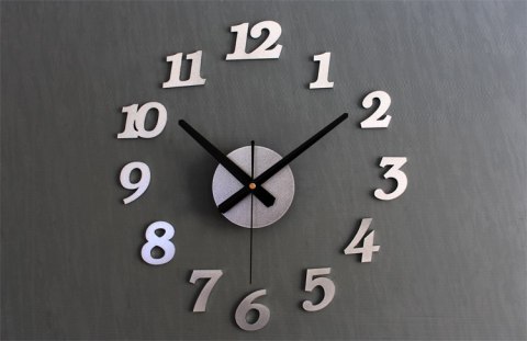 Zegar Ścienny naklejany srebrny 12 godzin nowoczesny